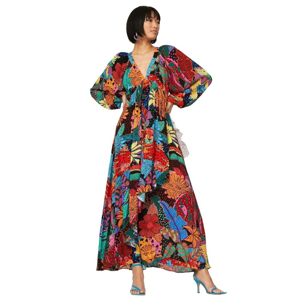 Farm Rio Cool Leopard Maxi Dress in Multicolor Medium Womens Long Gown - Picture 15 of 15